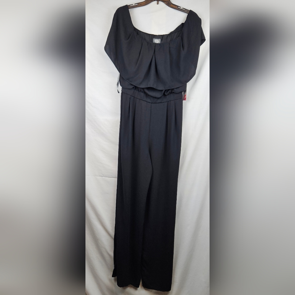 NWT Vince Camuto Black Jumpsuit Sz 10 Off Shoulder Classic Preppy Minimalist‎